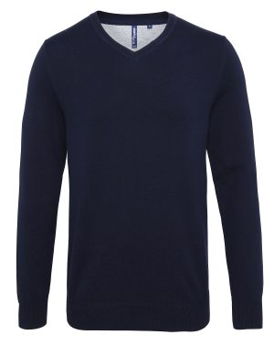 Men&rsquo;s V-Neck Jumper &ndash; Cotton Blend by Asquith & Fox - French Navy
