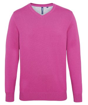 Men&rsquo;s V-Neck Jumper &ndash; Cotton Blend by Asquith & Fox - Orchid Heather