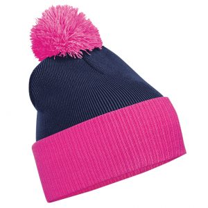 Snowstar Two Tone Pom Pom Beanie (5 colours) - French Navy/Fuschia