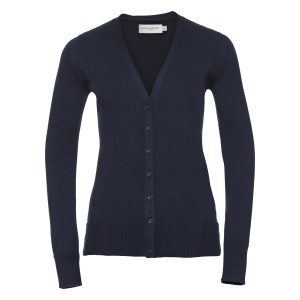 Women's Cotton Blend Knitted V-Neck Cardigan (Russell) - French Navy