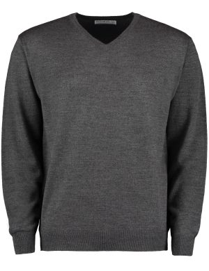 Men's Merino Cotton Blend V-Neck Sweater - Dark Grey Melange