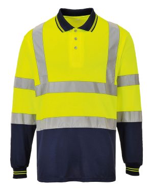 Hi-Vis Two-Tone Long Sleeve Polo Shirt for men with company logo