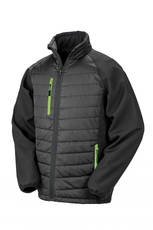Black Compass Padded Softshell Jacket (Result) - Black/ Lime Green