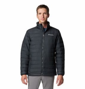 Black padded jacket for men with Columbia logo