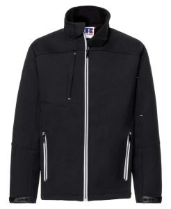 Russell Bionic Softshell Jacket, water-repellent and wind-resistant. Ideal for Irish workplaces with custom embroidery branding. full zip and pockets in navy