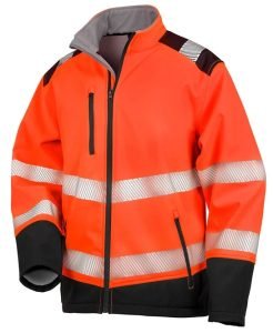 A high visibility padded jacket with zip pockets and reflective strips