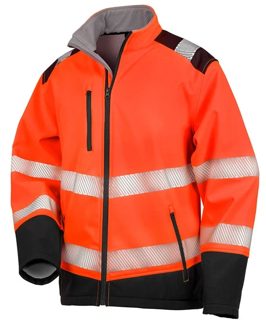 A high visibility padded jacket with zip pockets and reflective strips