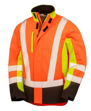 A high visibility 3 layer jacket The 3-layer softshell construction is windproof, breathable and water repellent