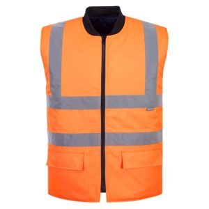 Hi visibility body warmer orange and black in colour