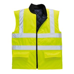 Hi visibility body warmer yellow and black in colour