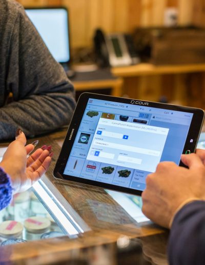 tablet showing customer feedback and ratings