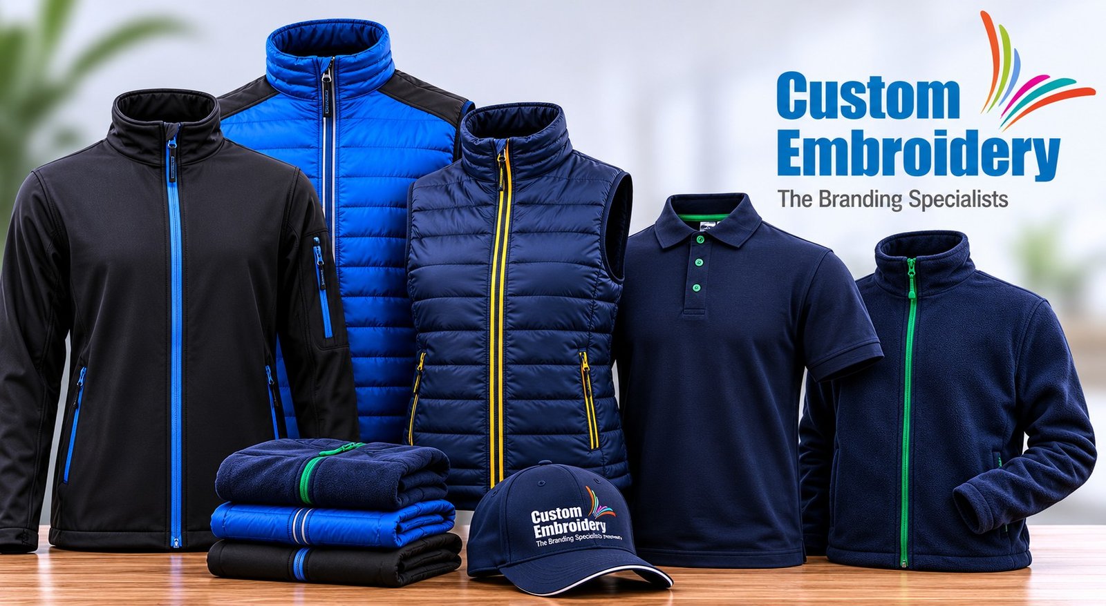 customised branding clothing options polo shirt, gilet, softshell and head wear