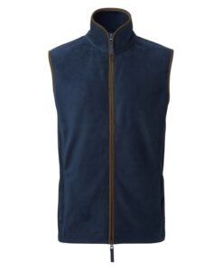 Fleece Gilet for men navy with brown trim on zip