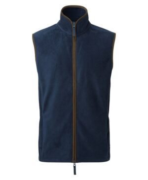 Fleece Gilet for men navy with brown trim on zip
