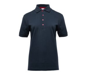 Womens short sleeve polo shirt with 3 coloured buttons on front